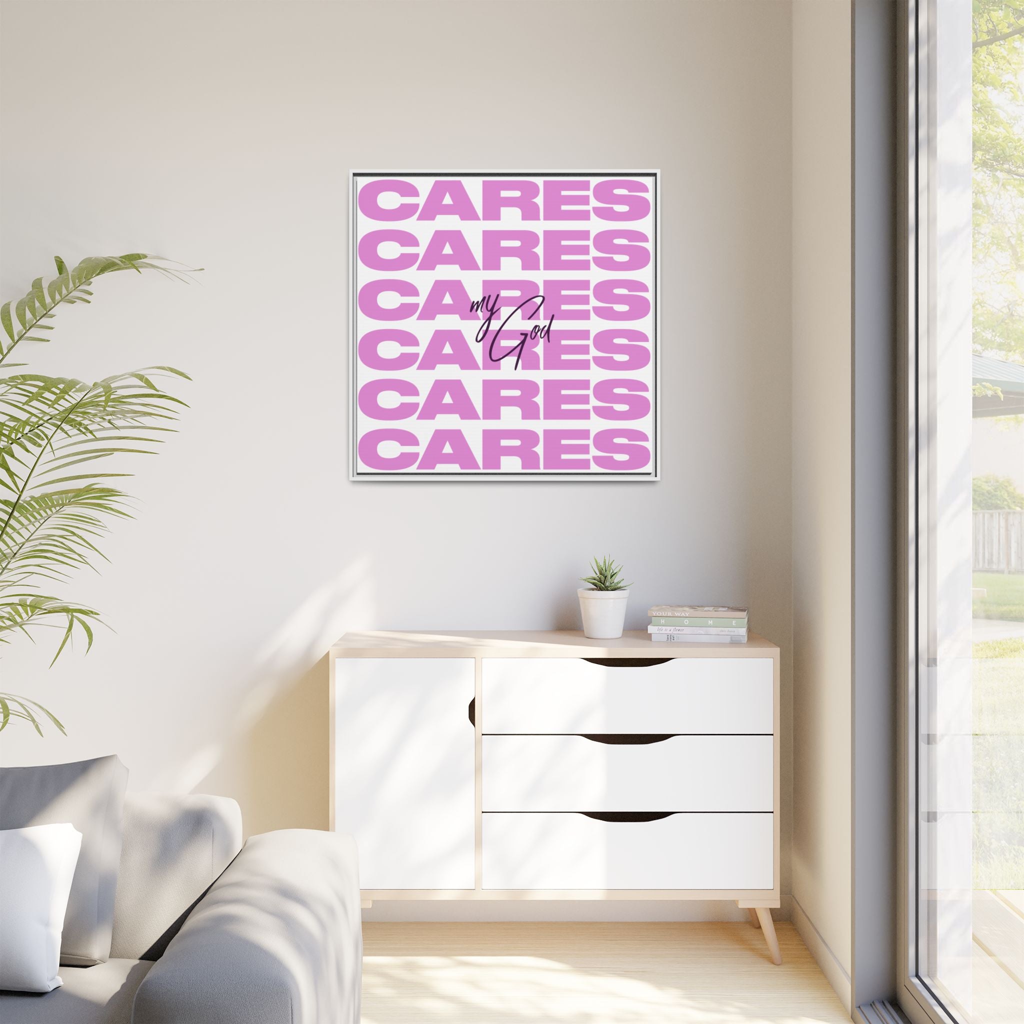 My God Cares – Framed Canvas Wall Art (Multi-Colour)
