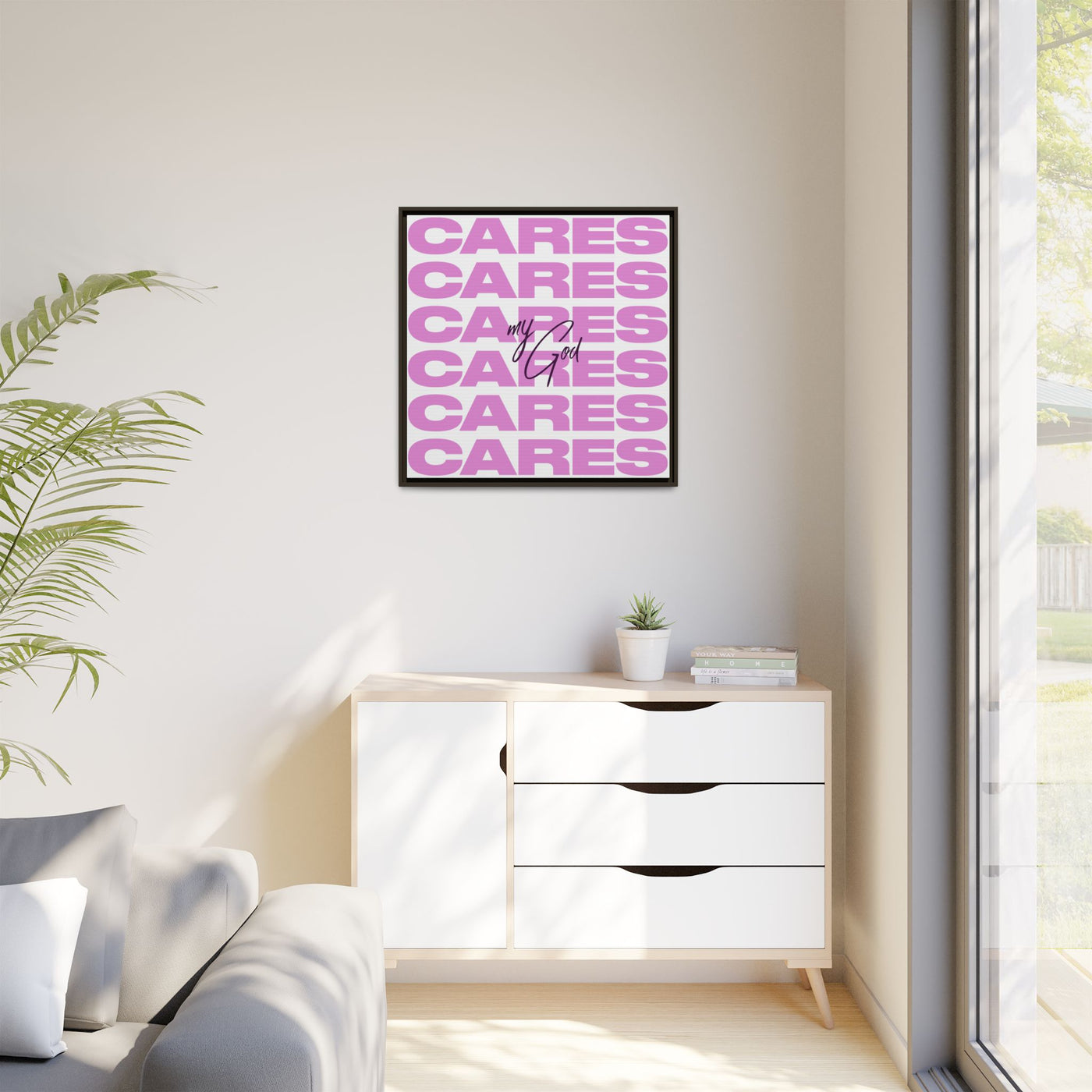 My God Cares – Framed Canvas Wall Art (Multi-Colour)