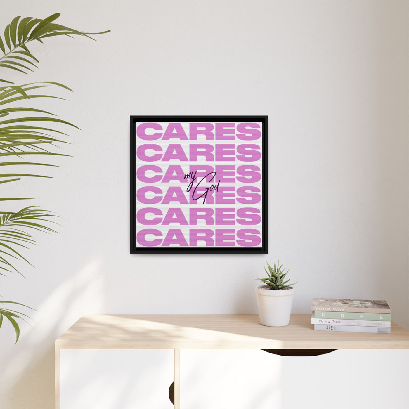 My God Cares – Framed Canvas Wall Art (Multi-Colour)
