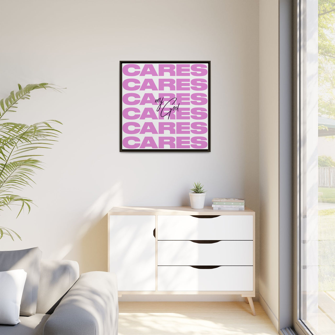My God Cares – Framed Canvas Wall Art (Multi-Colour)