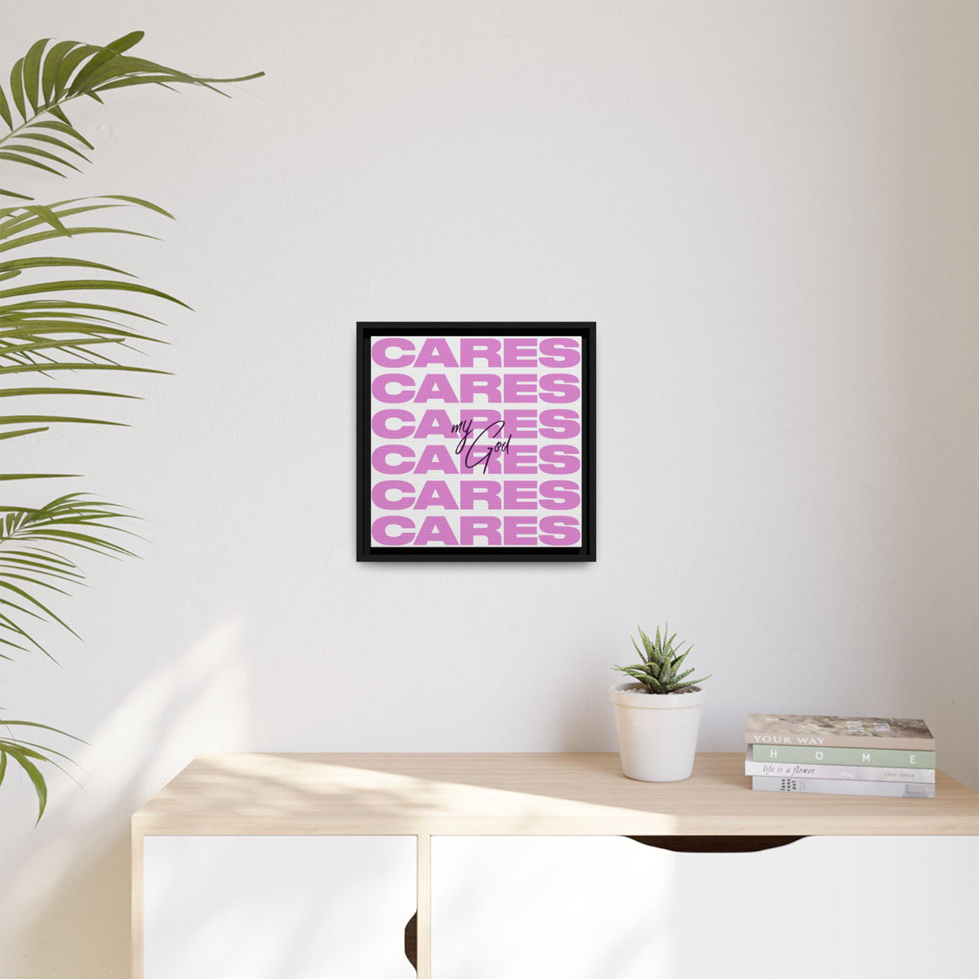 My God Cares – Framed Canvas Wall Art (Multi-Colour)
