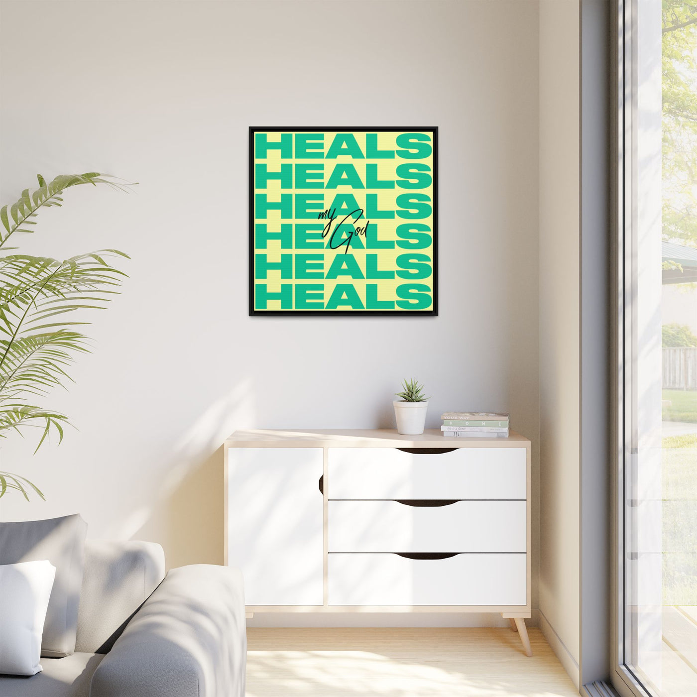 My God Heals – Framed Canvas Wall Art (Multi-Colour)