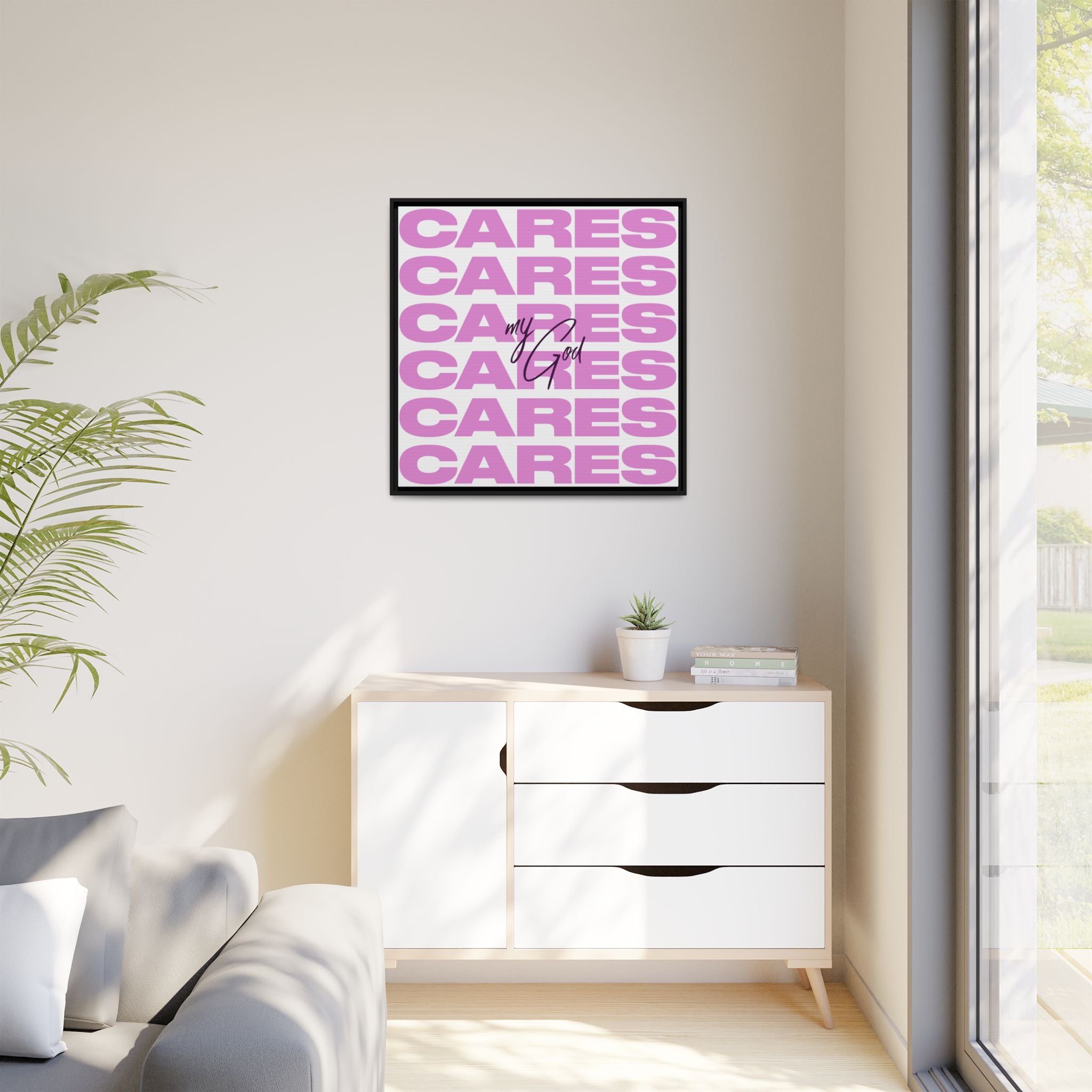 My God Cares – Framed Canvas Wall Art (Multi-Colour)