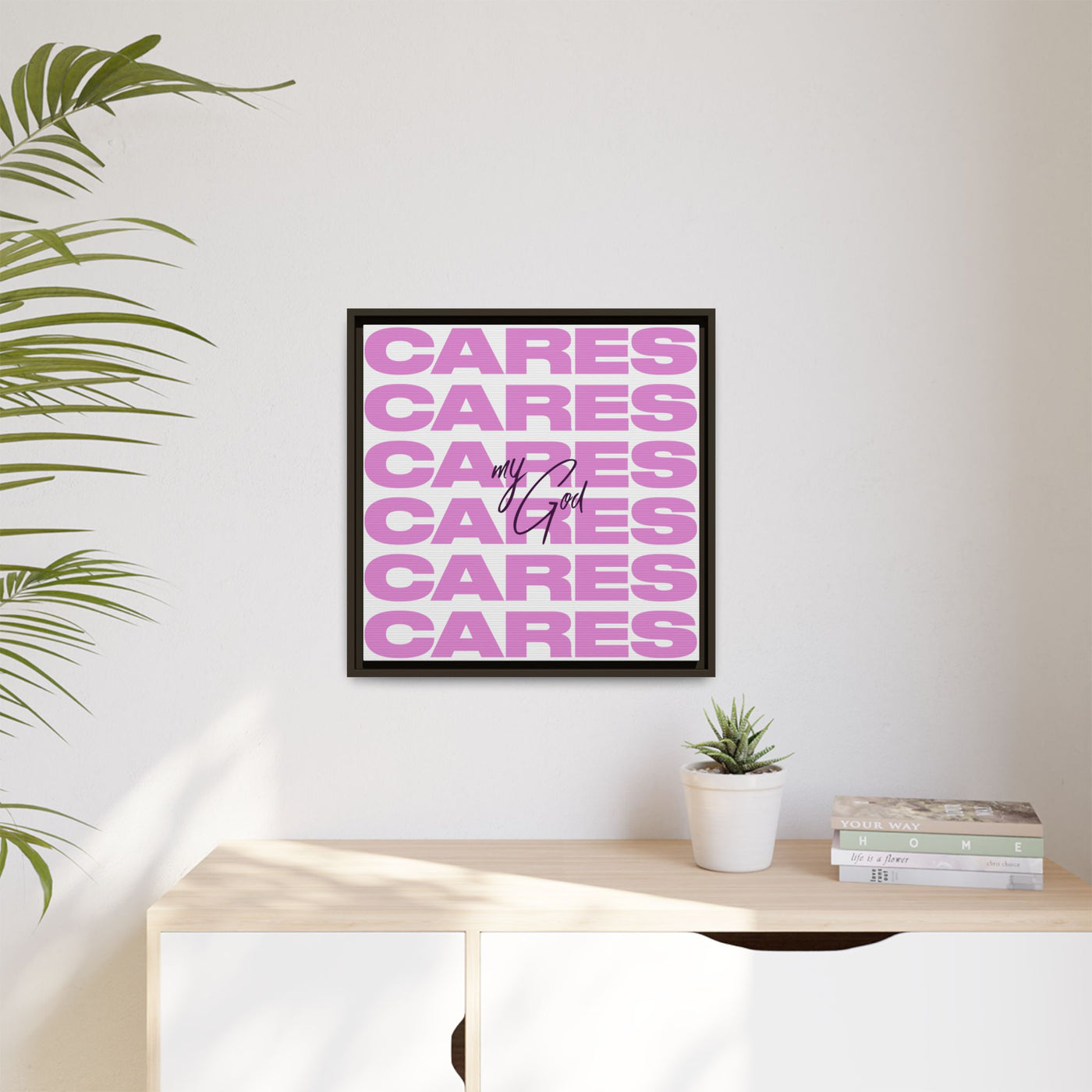 My God Cares – Framed Canvas Wall Art (Multi-Colour)