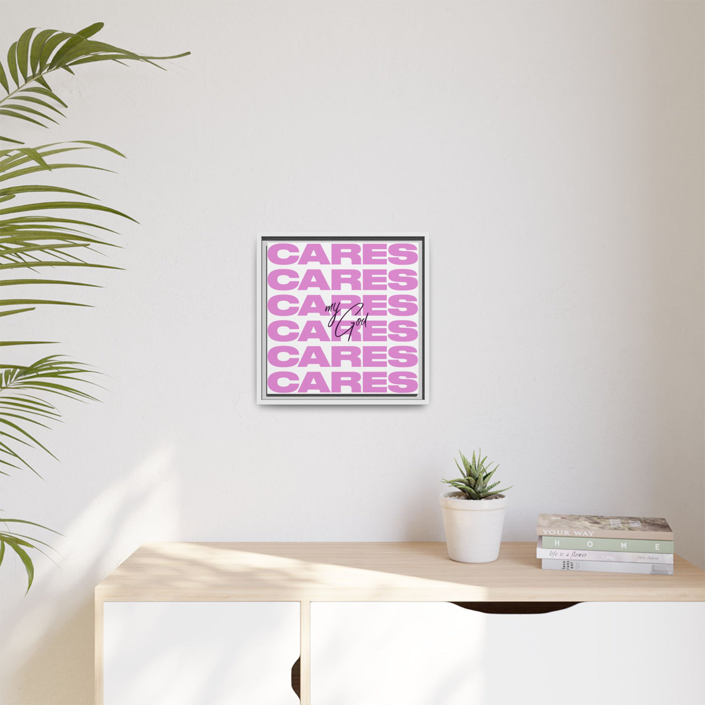 My God Cares – Framed Canvas Wall Art (Multi-Colour)