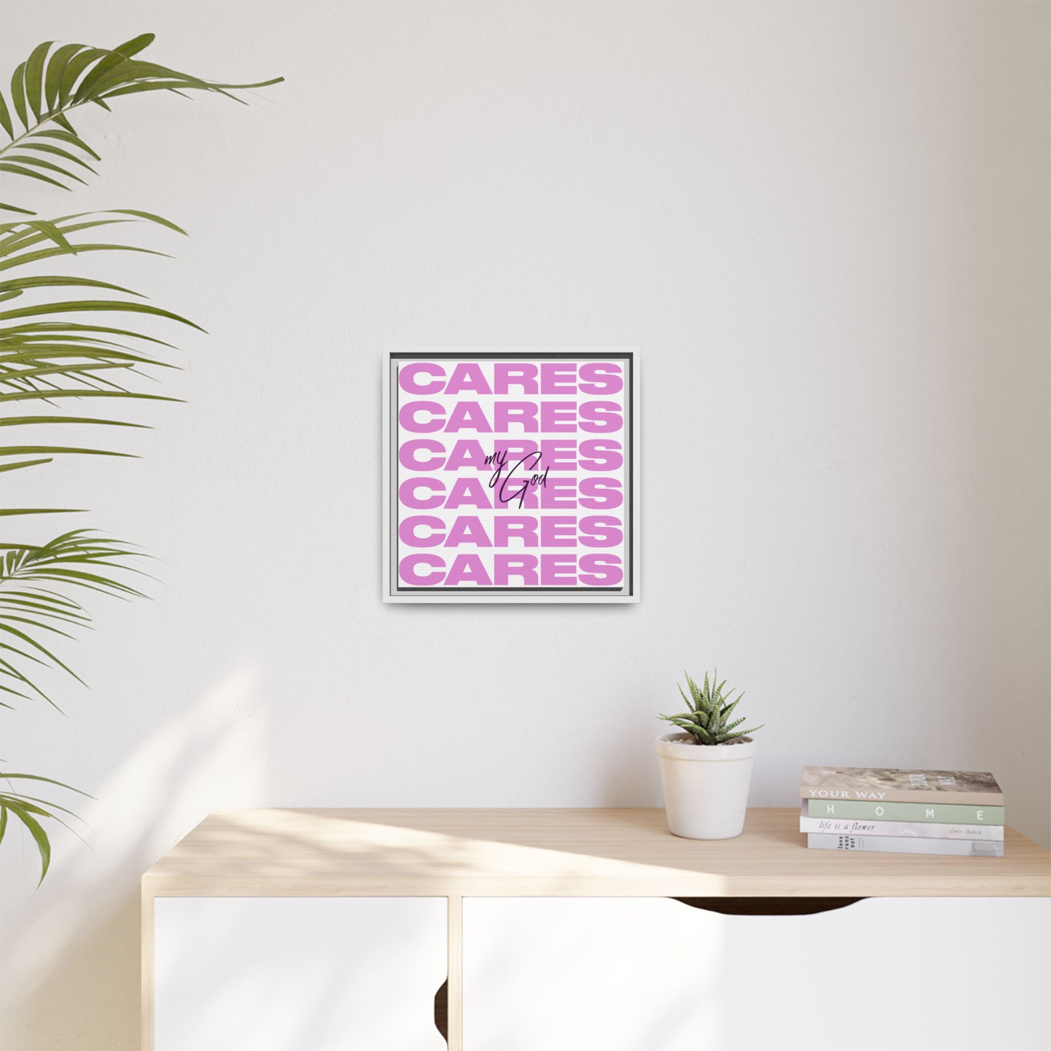 My God Cares – Framed Canvas Wall Art (Multi-Colour)