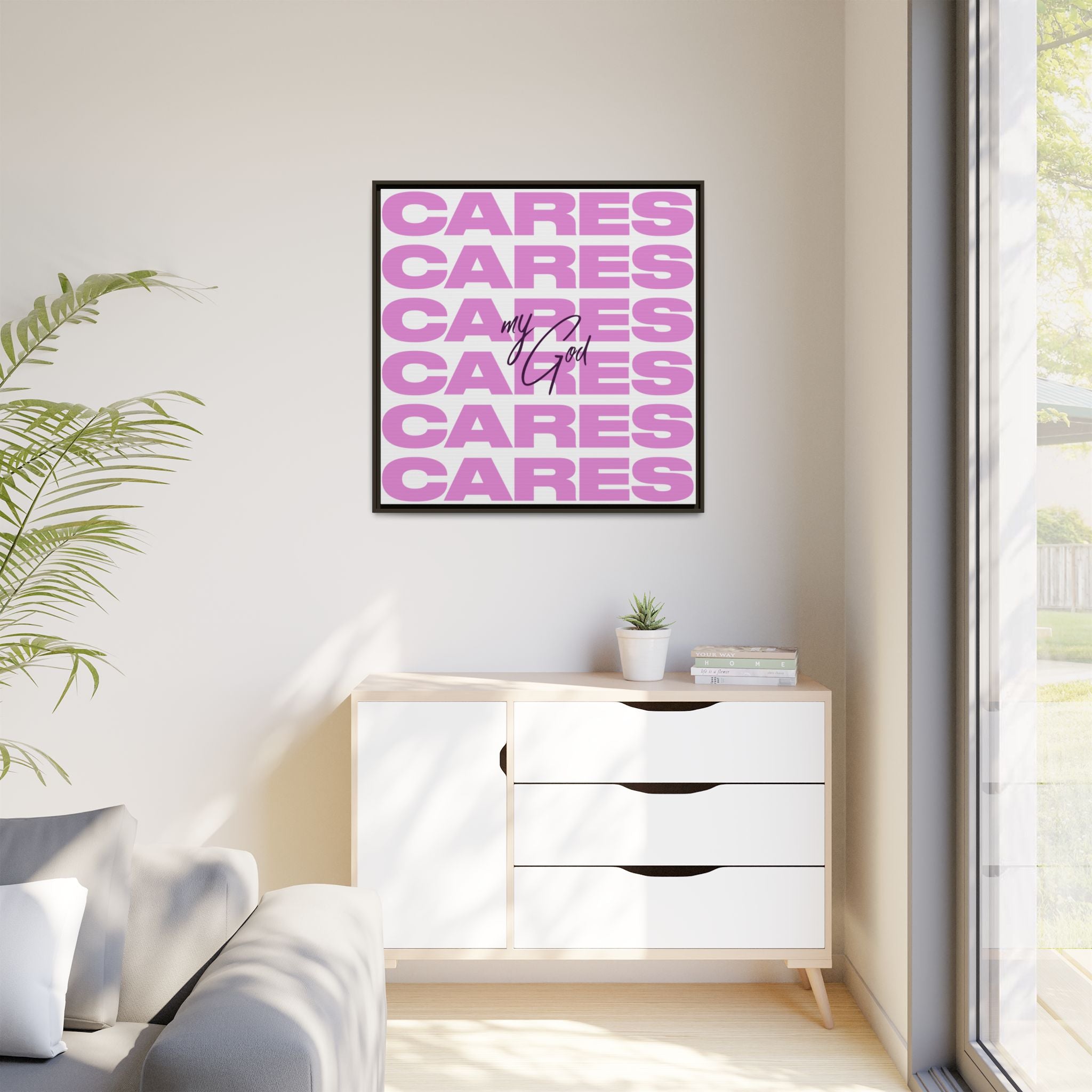 My God Cares – Framed Canvas Wall Art (Multi-Colour)