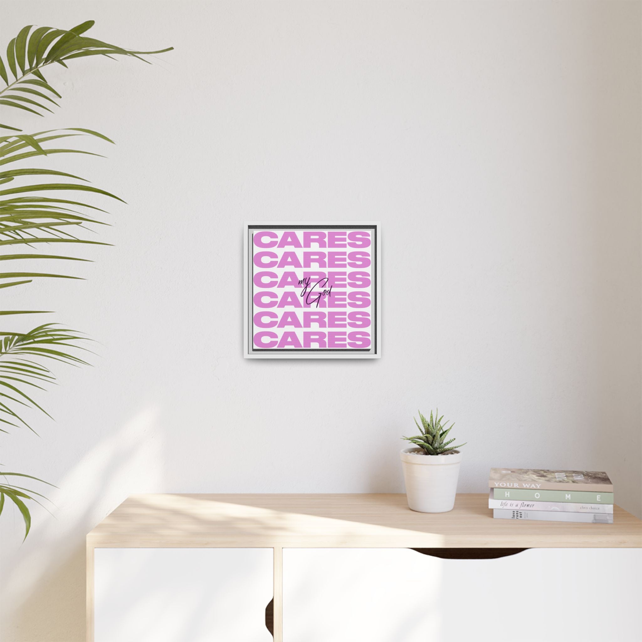 My God Cares – Framed Canvas Wall Art (Multi-Colour)