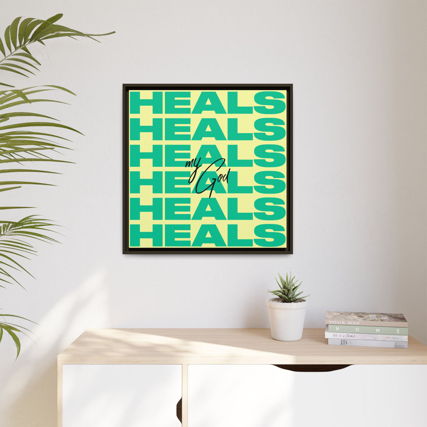 My God Heals – Framed Canvas Wall Art (Multi-Colour)