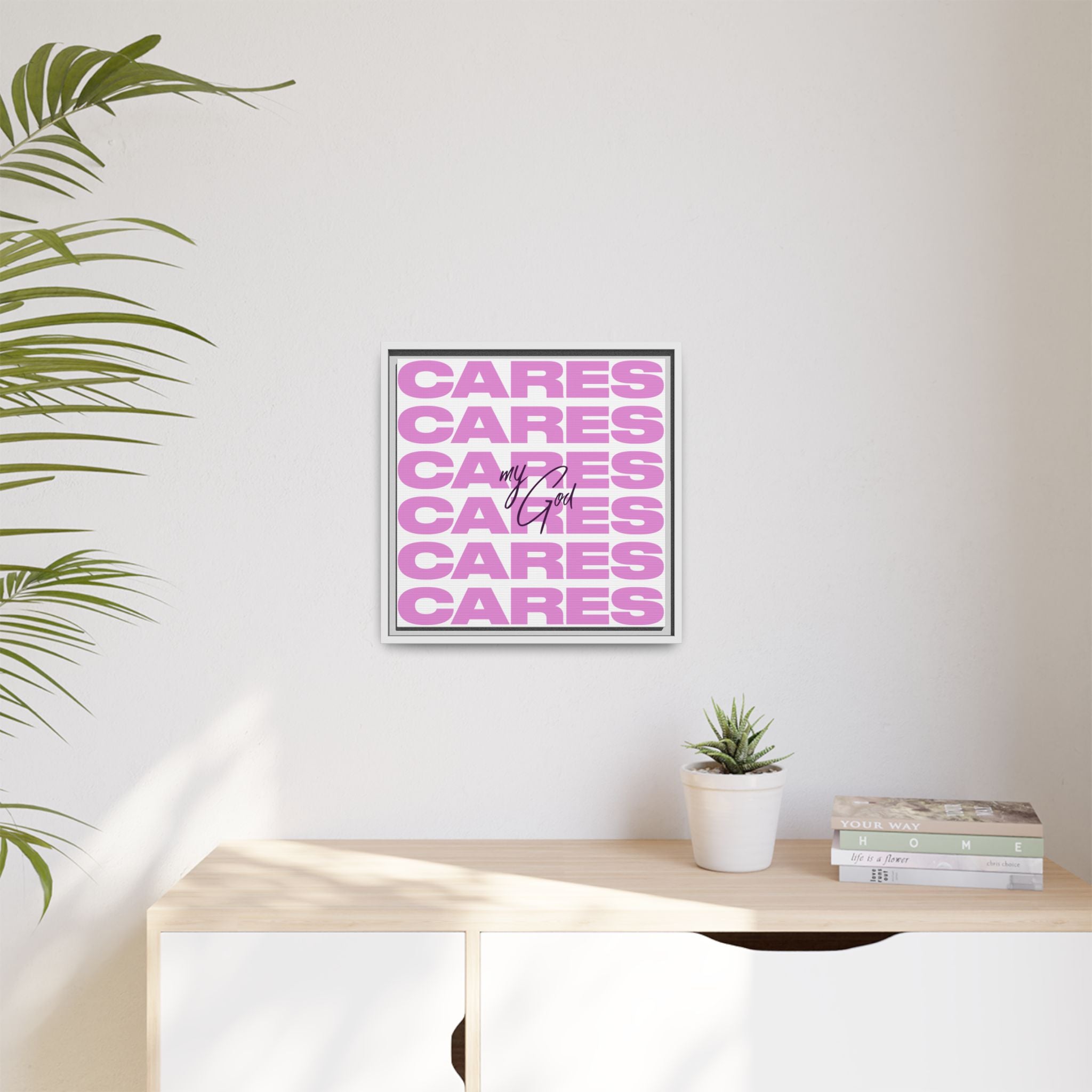 My God Cares – Framed Canvas Wall Art (Multi-Colour)