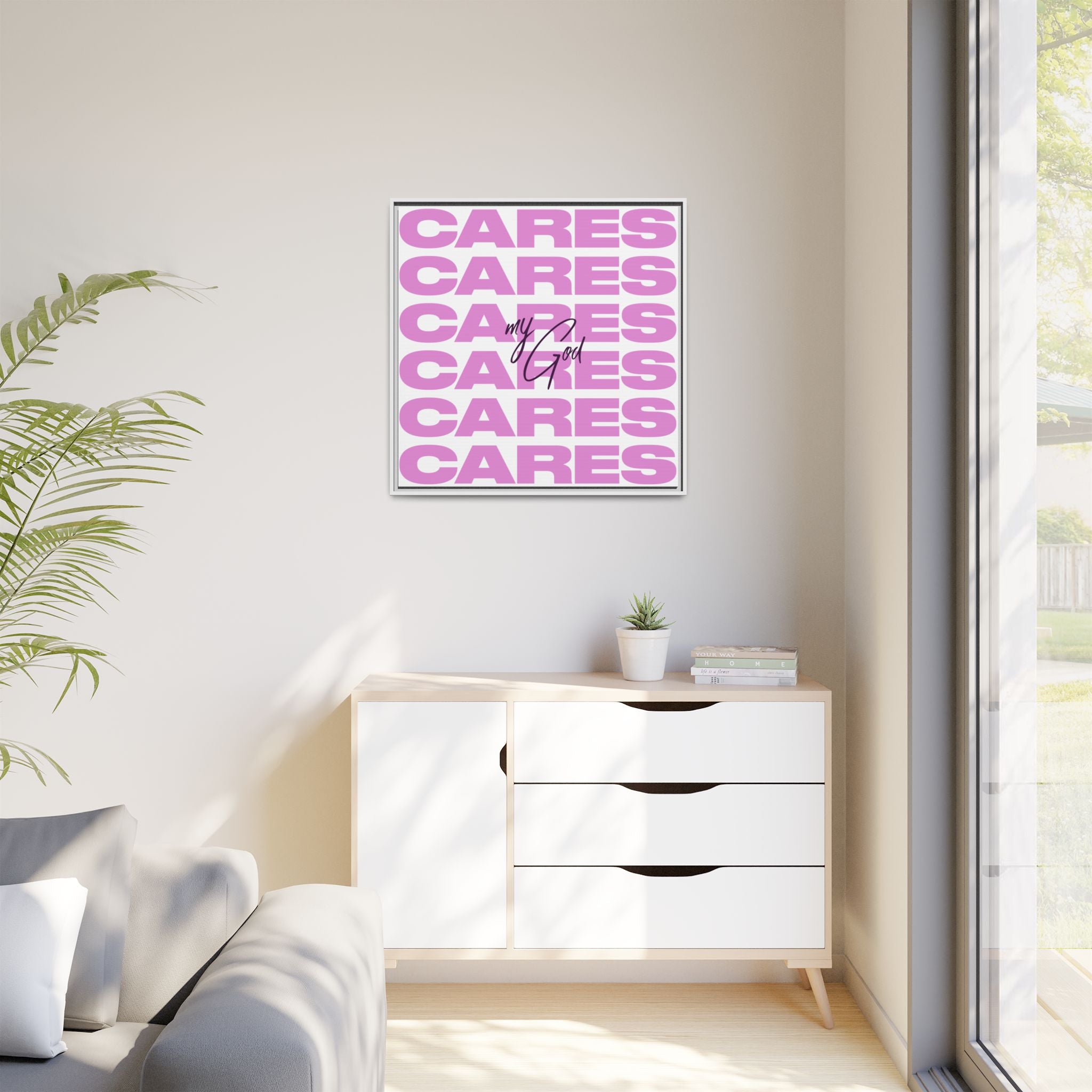 My God Cares – Framed Canvas Wall Art (Multi-Colour)