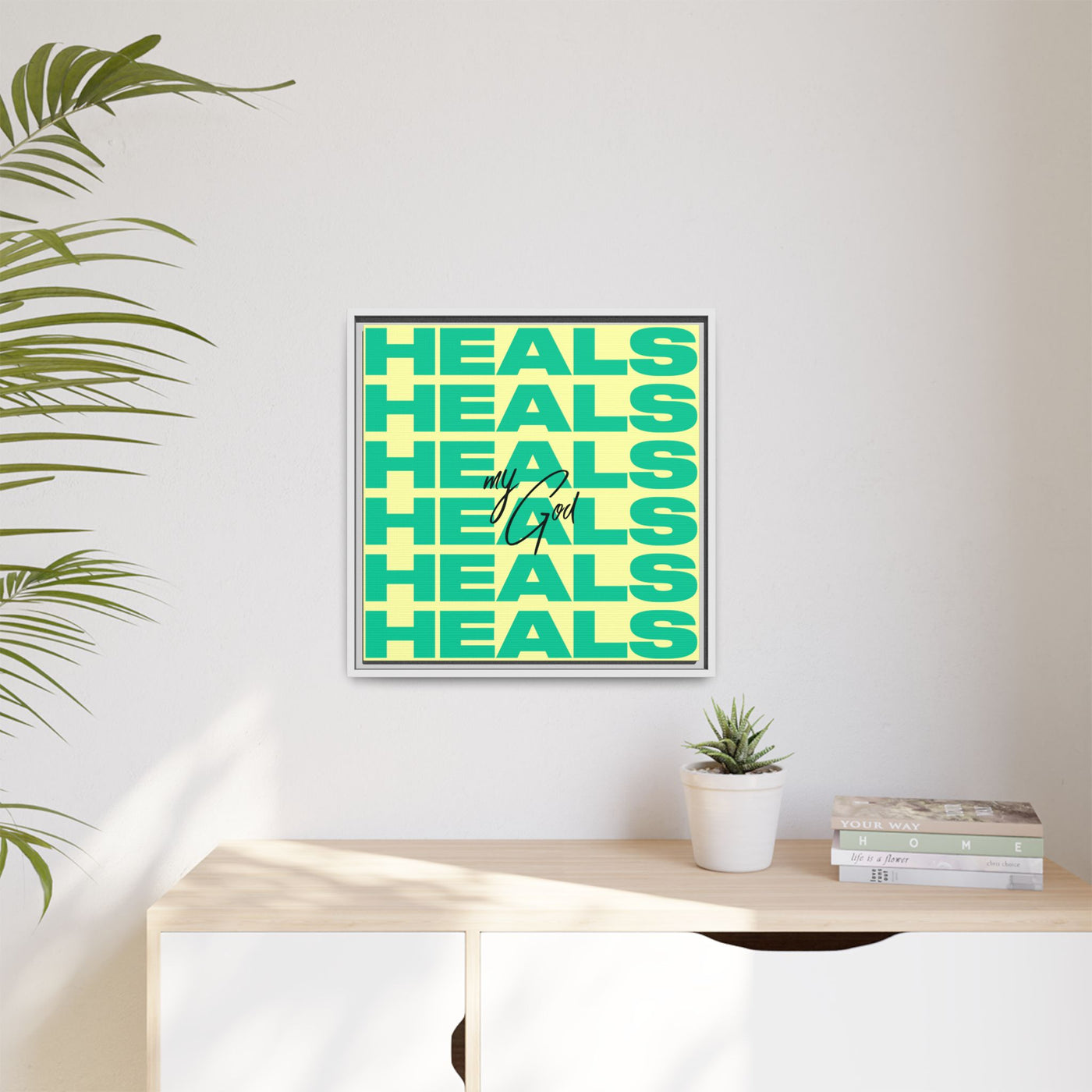 My God Heals – Framed Canvas Wall Art (Multi-Colour)