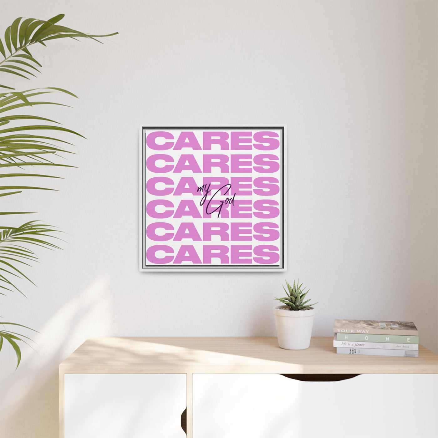 My God Cares – Framed Canvas Wall Art (Multi-Colour)