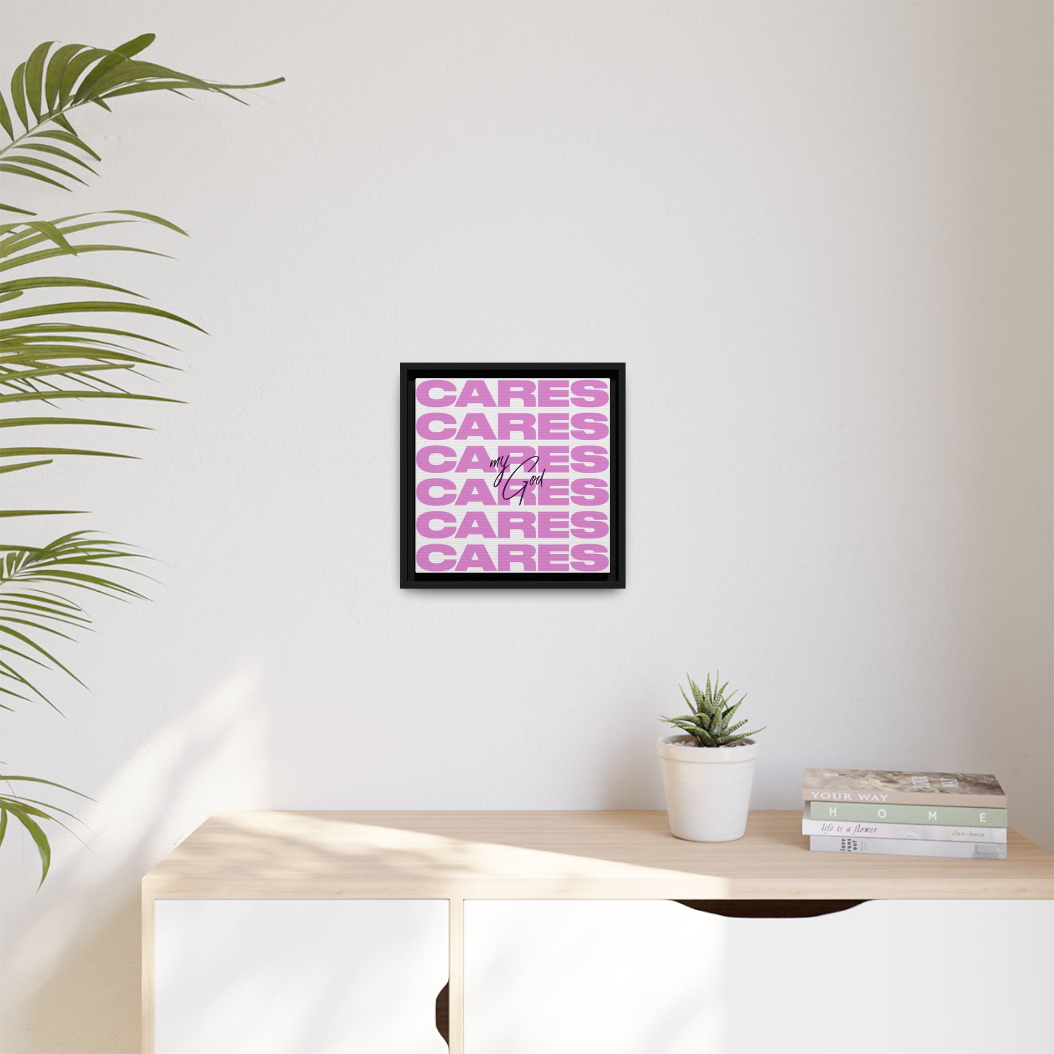 My God Cares – Framed Canvas Wall Art (Multi-Colour)