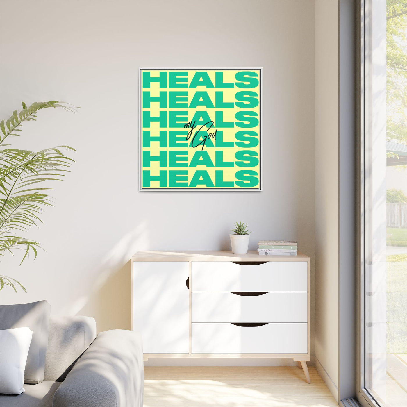 My God Heals – Framed Canvas Wall Art (Multi-Colour)