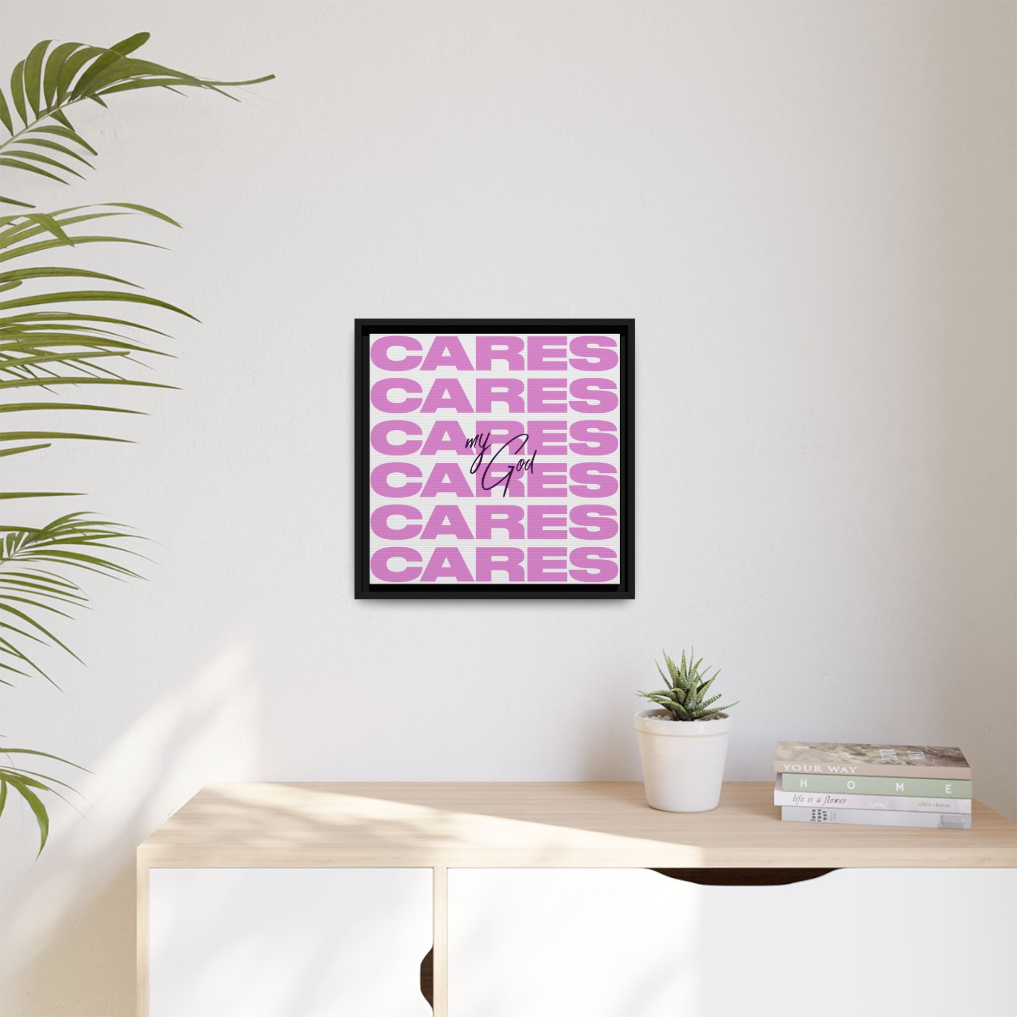 My God Cares – Framed Canvas Wall Art (Multi-Colour)