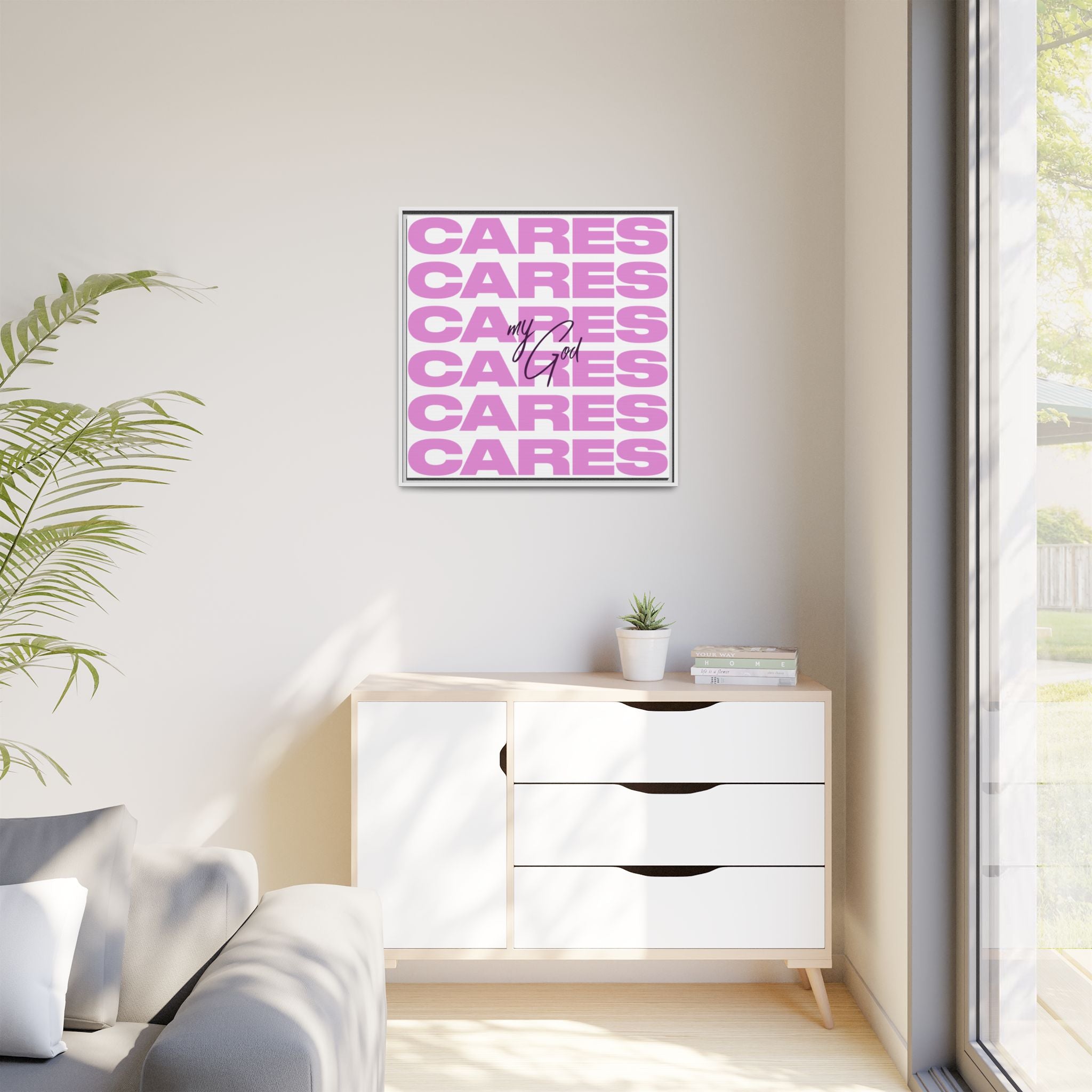My God Cares – Framed Canvas Wall Art (Multi-Colour)