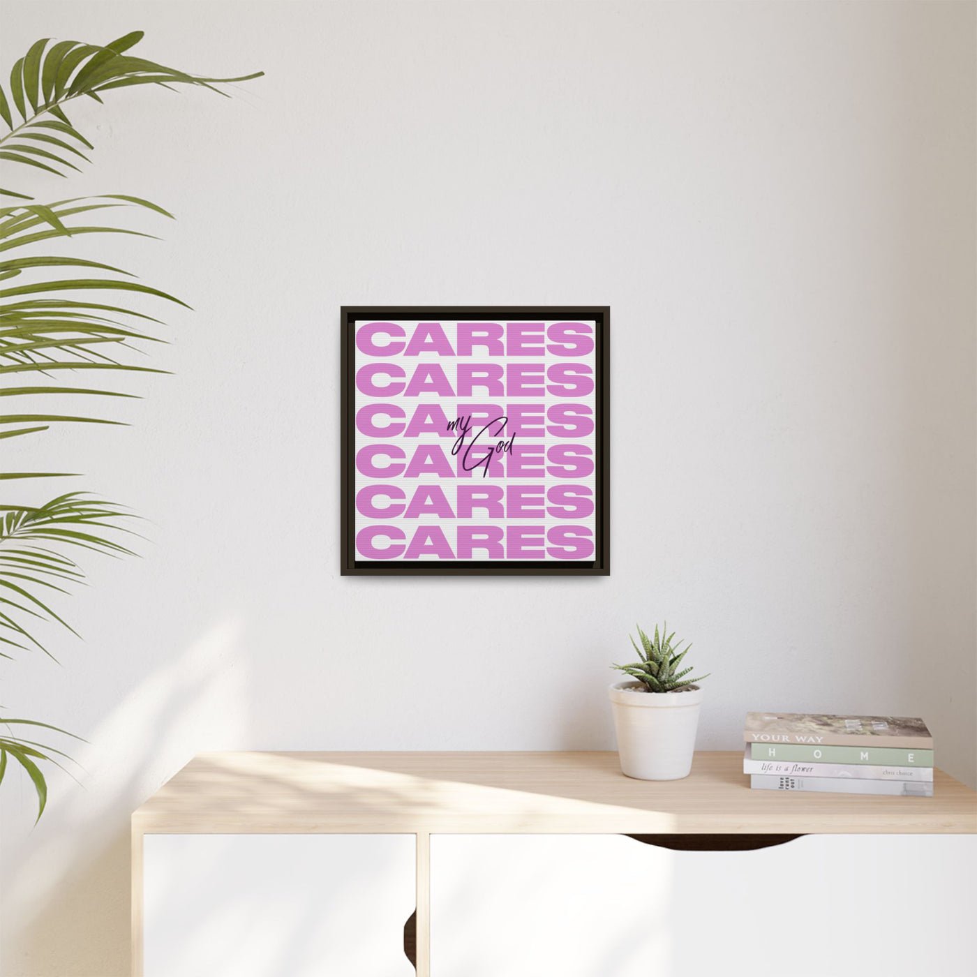 My God Cares – Framed Canvas Wall Art (Multi-Colour)